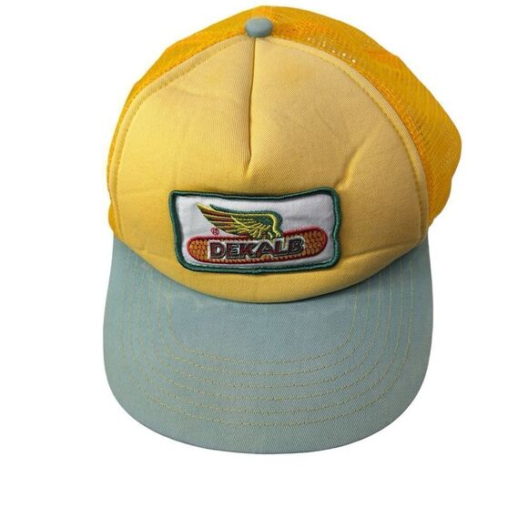🌽Vintage Dekalb seed Mesh Trucker Hat Cap Seed Corn Snapback Yellow - Picture 9 of 9